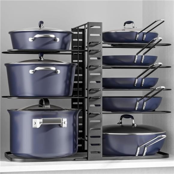 Pots and Pans Organizer: Under Cabinet, Adjustable 8-Tier Pot Organizers - Picture 1 of 8